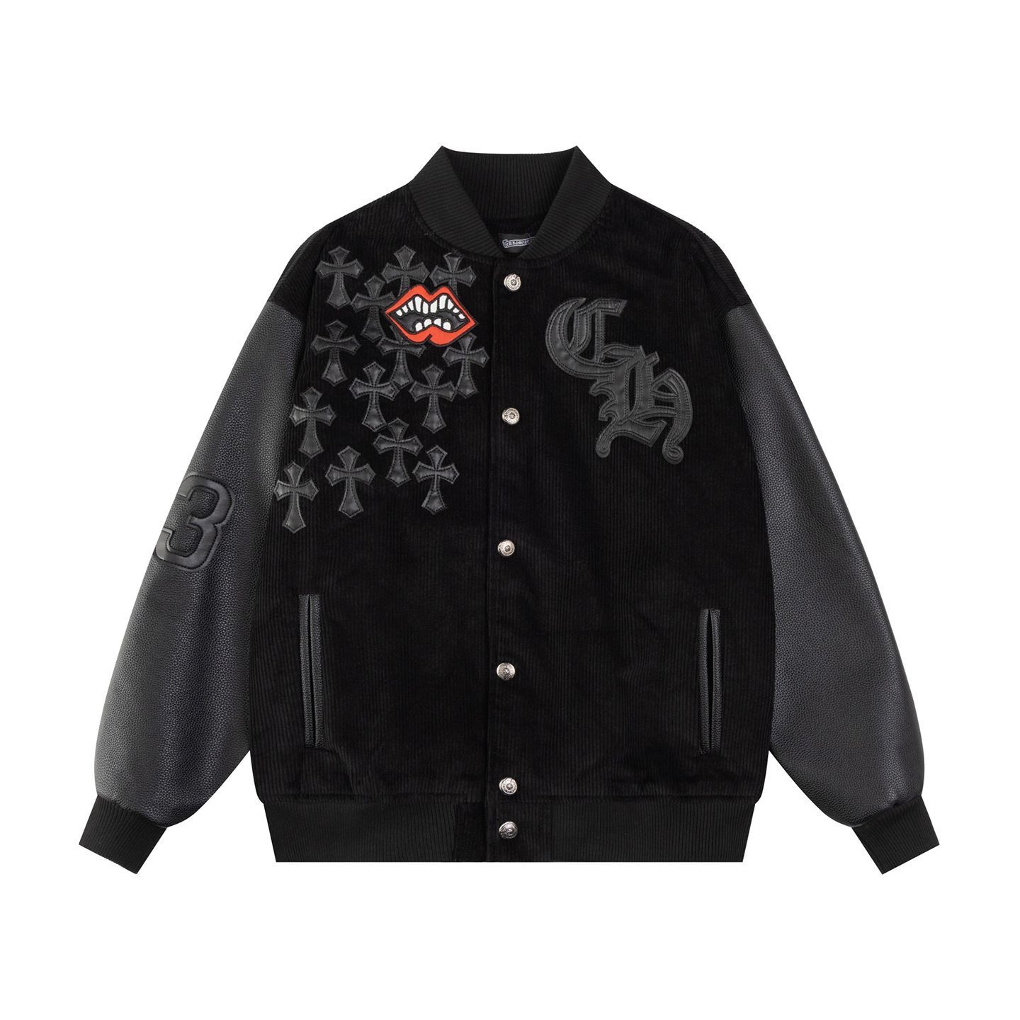 chrome heart Crozier letter cross embroidery lip pattern baseball jacket coat