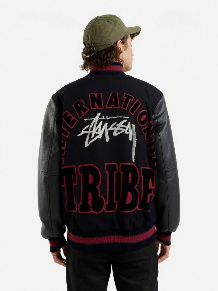 Stussy American Retro Badge Embroidered Patchwork Baseball Jacket