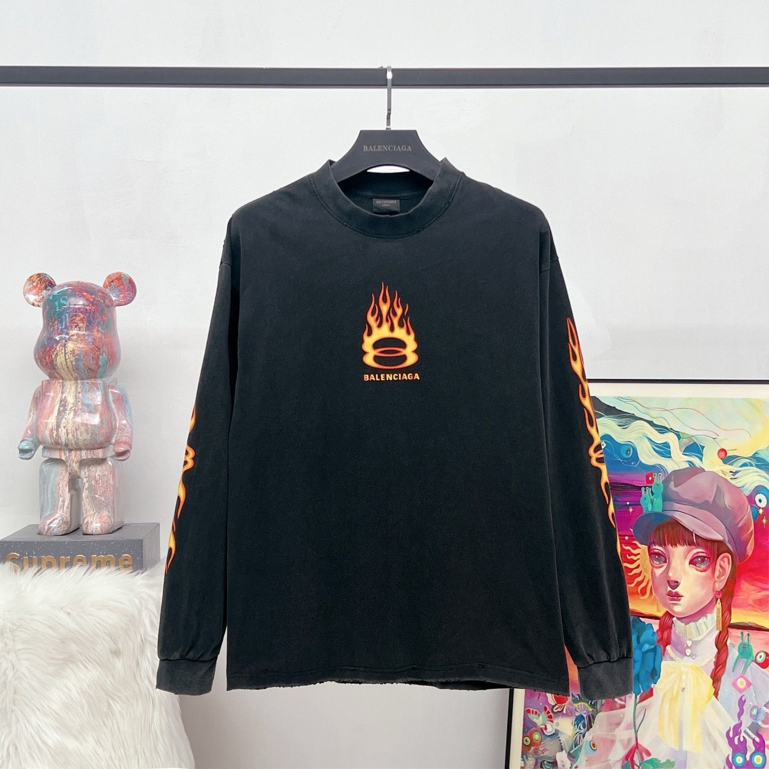 Balenciaga Flame Double Ring Letterprint Cotton Long-Sleeve T-shirt