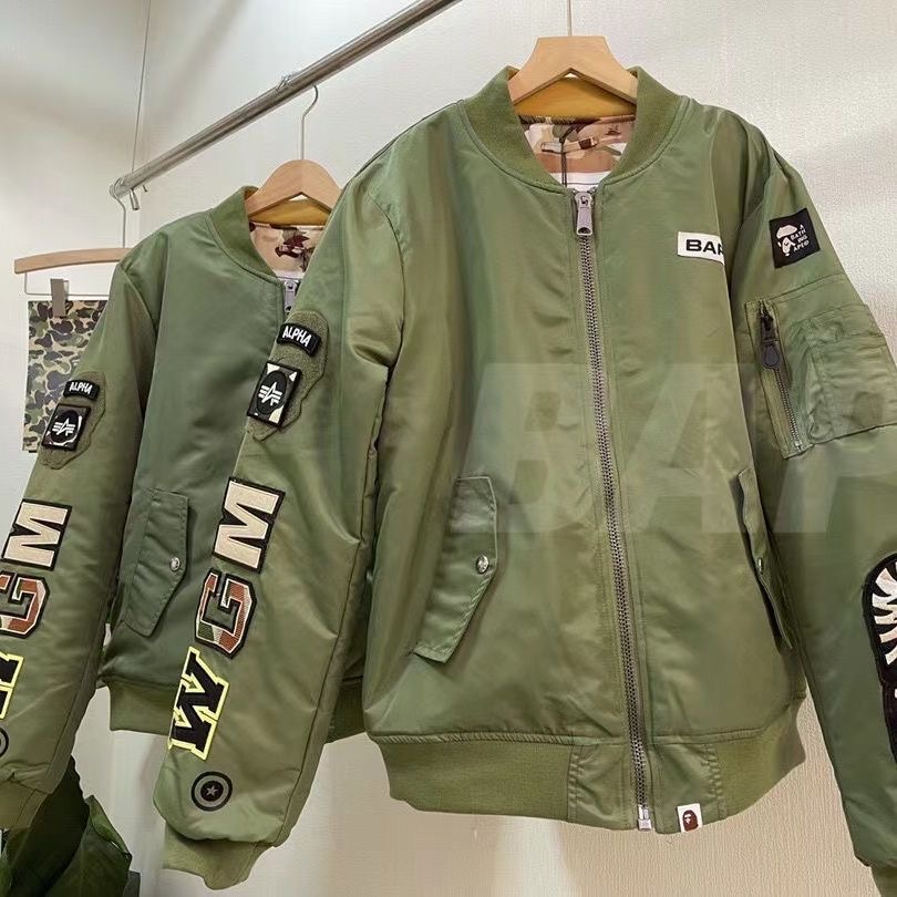 Bape double-sided wearable flight jacket with embroidered camouflage zipper