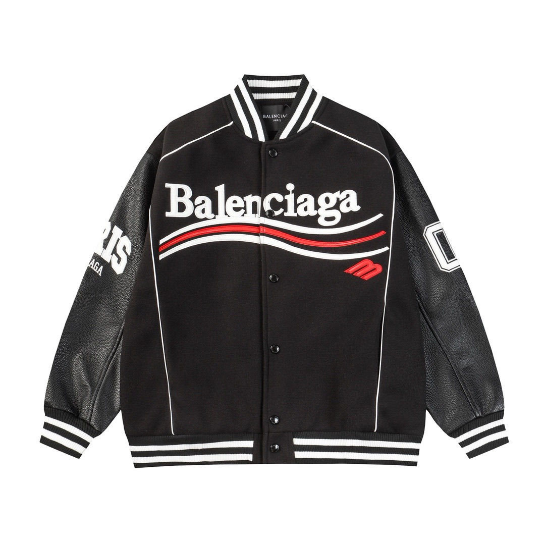 Balenciaga jacket, flight coat, American letter embroidery, loose and casual baseball shirt