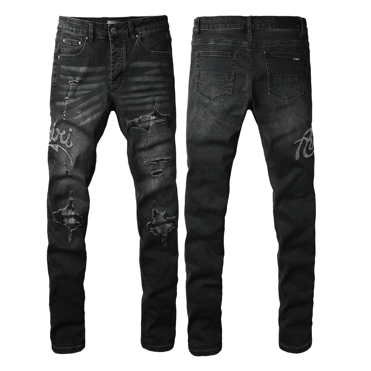 Amiri ripped letter black skinny pants