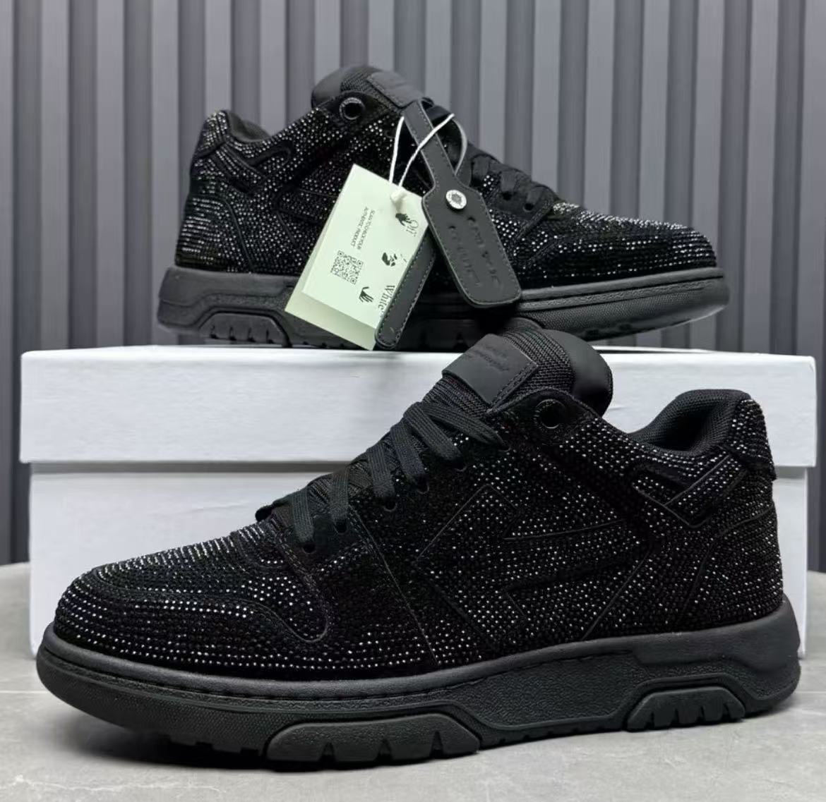 Off white full diamond black sports shoes