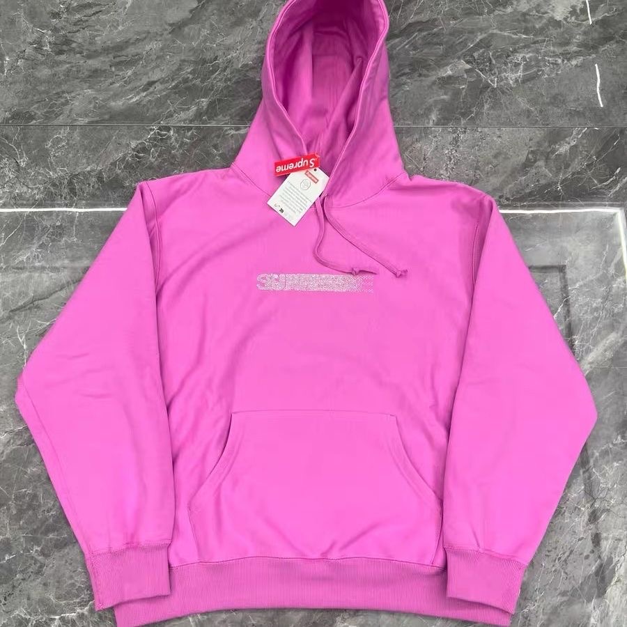 Supreme collaboration FW25MotiLogoHS rhinestone dynamic logo pocket hooded sweatshirt, same style