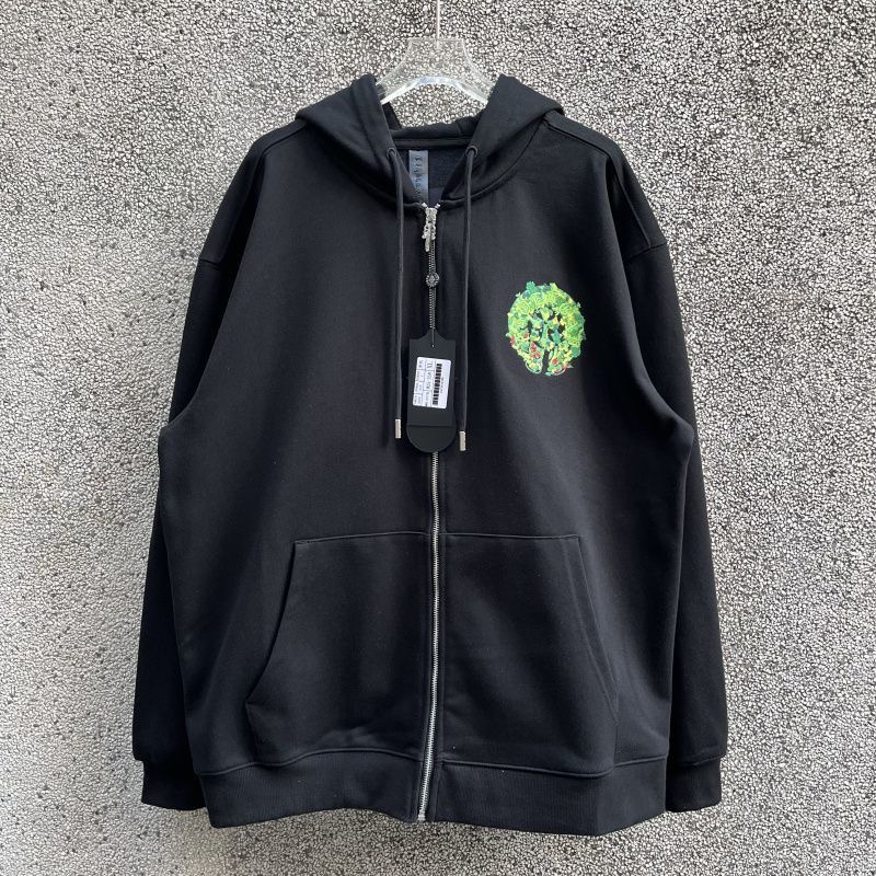 1: 1 Bestquality Chromehearts Heavy Industry Embroidered Flower Horseshoe Cross Loose Hooded cardigan Zipper Hoodie Jacket