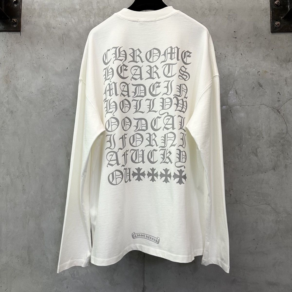 Chrome Heart American Classic Cross Sanskrit Grey Letter Round Neck Long Sleeve T-shirt Same Style