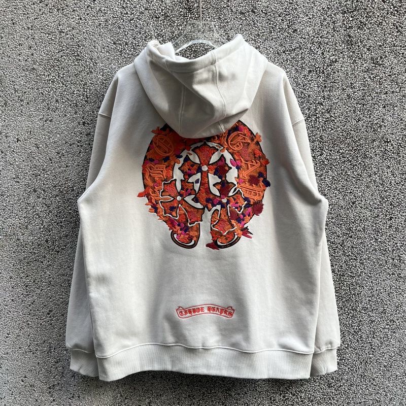 1: 1 Bestquality Chromehearts Heavy Industry Embroidered Flower Horseshoe Cross Loose Hooded cardigan Zipper Hoodie Jacket