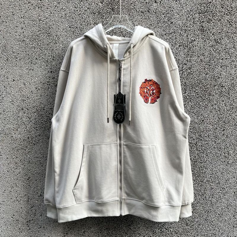 1: 1 Bestquality Chromehearts Heavy Industry Embroidered Flower Horseshoe Cross Loose Hooded cardigan Zipper Hoodie Jacket