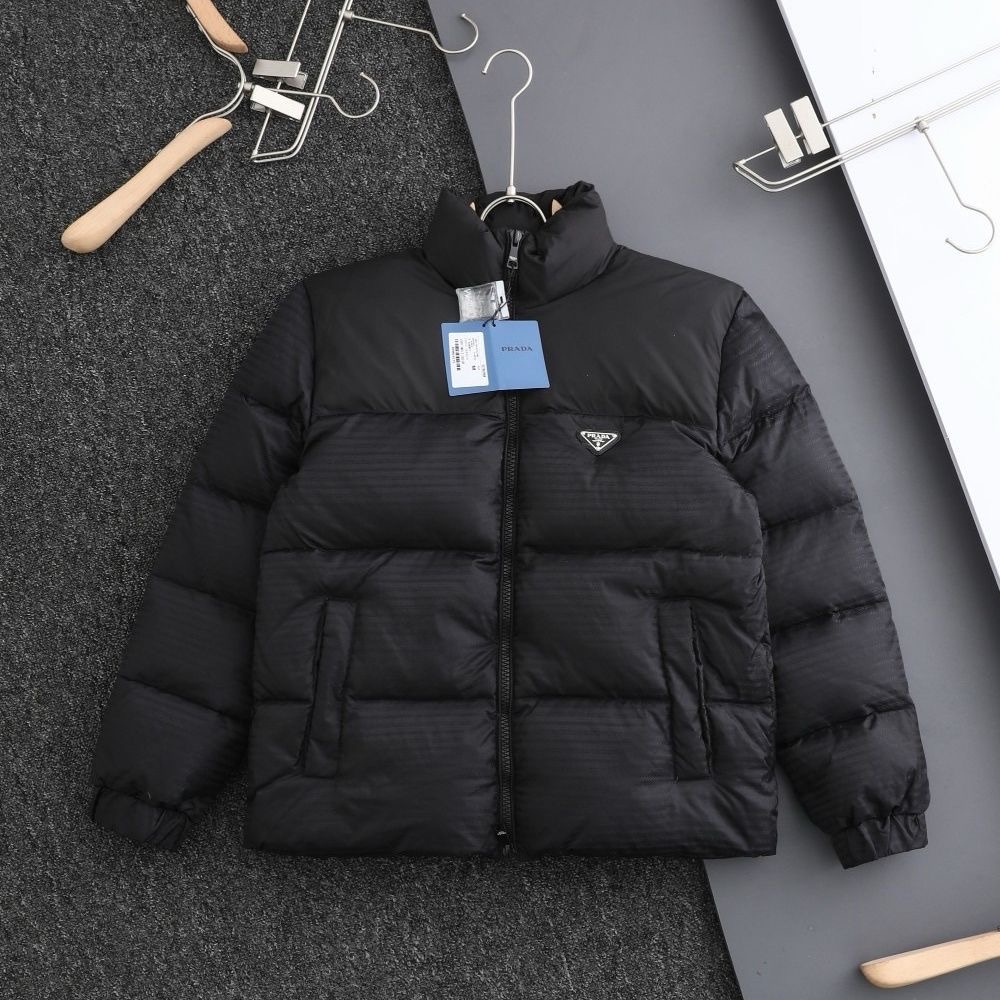 Prada triangle logo metal triangle logo stand collar full print down jacket same style