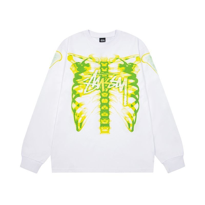 Stussy European and American skeleton 3M reflective VTG same heavyweight loose round neck T-shirt long sleeved