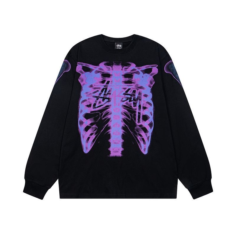Stussy European and American skeleton 3M reflective VTG same heavyweight loose round neck T-shirt long sleeved