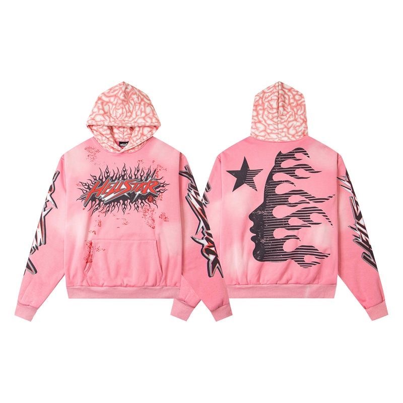 Hellstar Pink Velvet Hoodie Loose Autumn