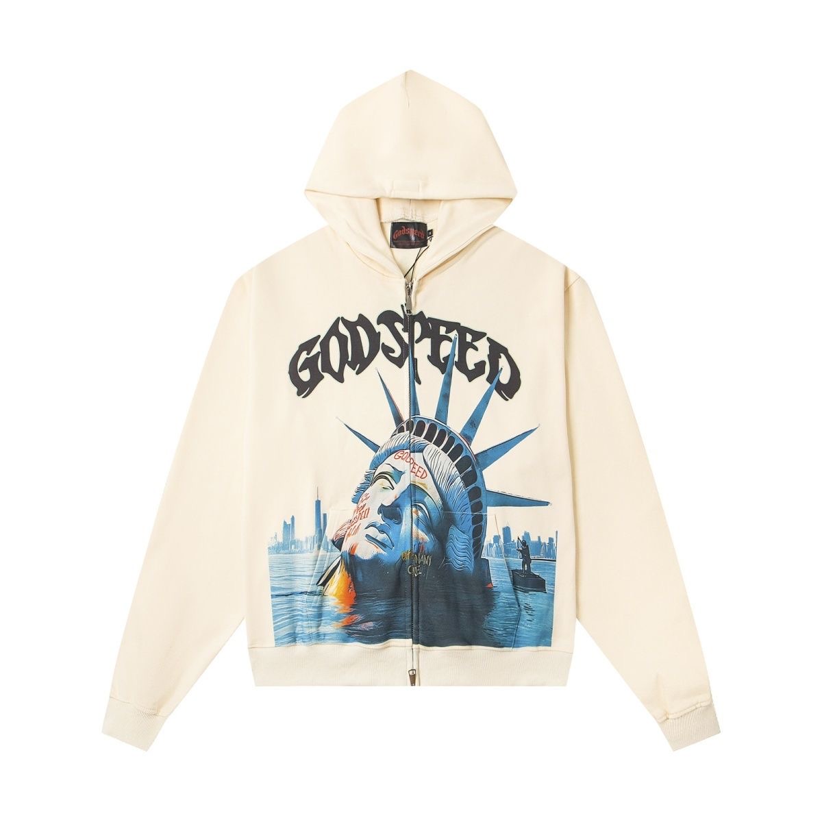 Cross border Godspeed Statue of Liberty pure cotton hooded sweatshirt cardigan jacket loose fit