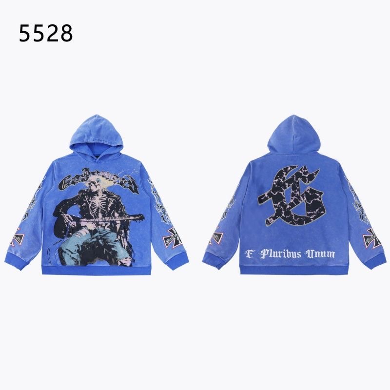 Godspeed Rock Skull Retro Printed Water Washed Loose Hooded Hoodie