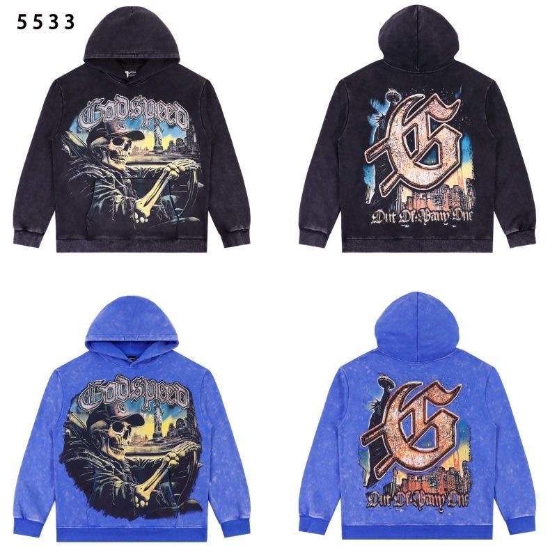GODSPEED Street Skeleton Racing Driver Wash Water to Make Old Woolen Hoop Loose Hoodie