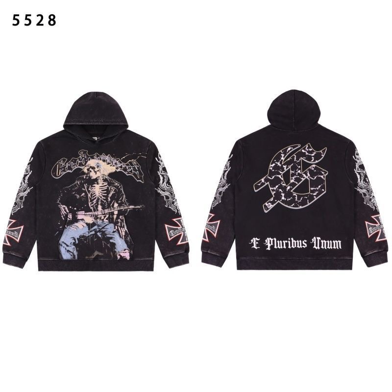 Godspeed Rock Skull Retro Printed Water Washed Loose Hooded Hoodie