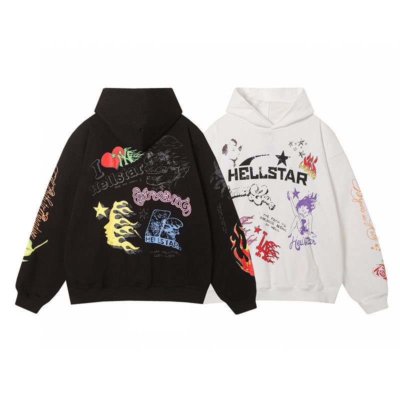 Hellstar Graffiti Print Retro Loose Same Style Hoodie