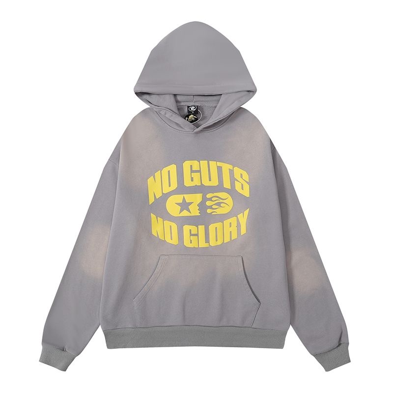 Hellstar NO GUTS NO GLORY mud print retro washed water made old hooded sweatshirt sweatshirt