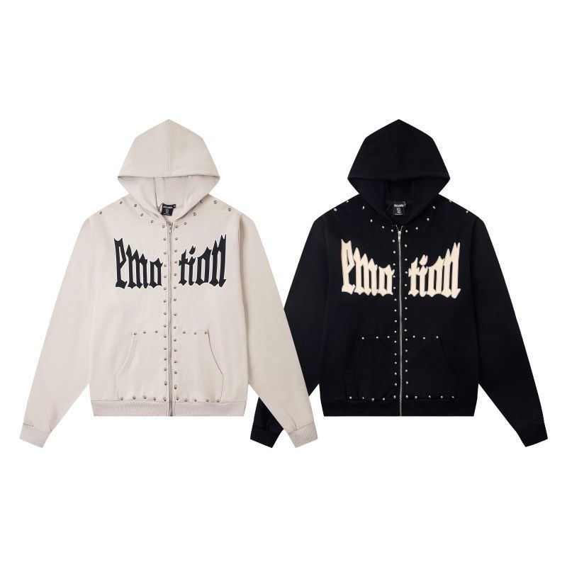 MIXEDEMOTION letter printed nail bead design cardigan hooded sweatshirt