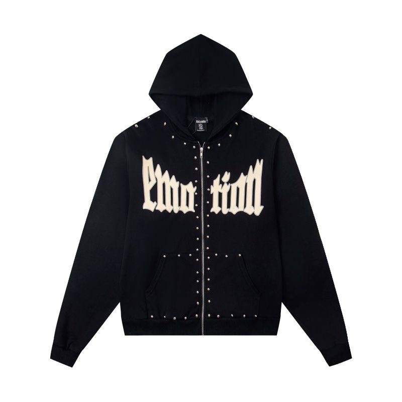 MIXEDEMOTION letter printed nail bead design cardigan hooded sweatshirt