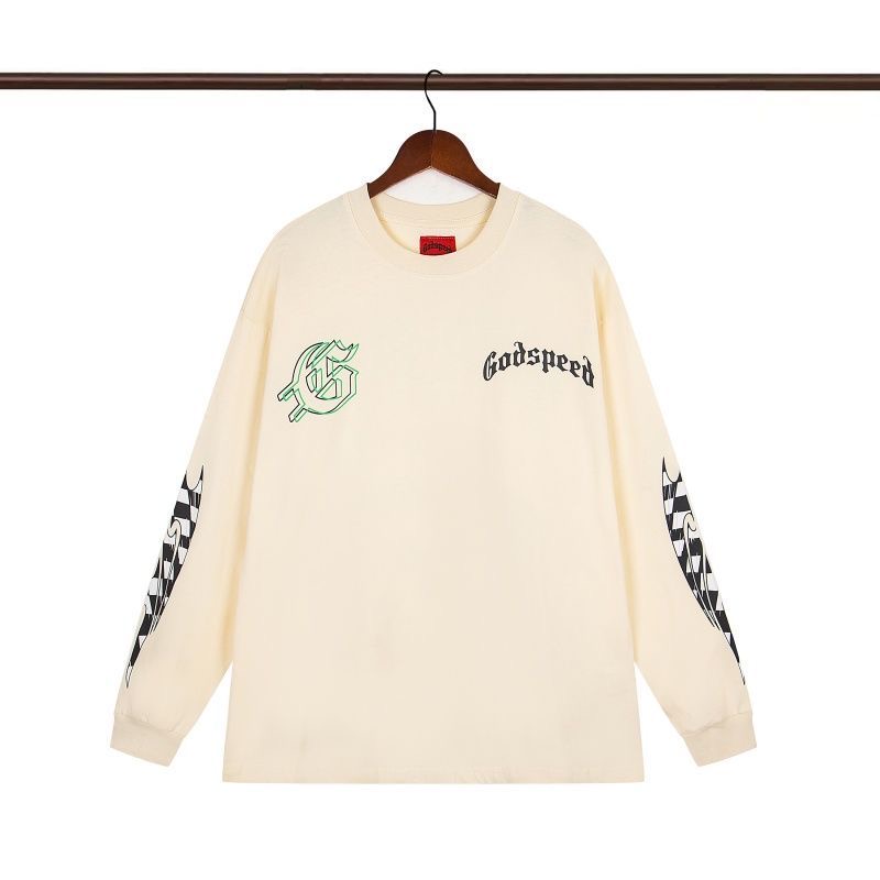 Godspeed Skull Retro Printed Washed Water Aged Cotton Long Sleeve Loose T-shirt