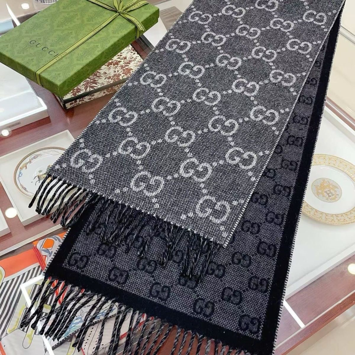 Cowboy double-sided letter warm thick wool tassel shawl scarf versatile scarf dual-use