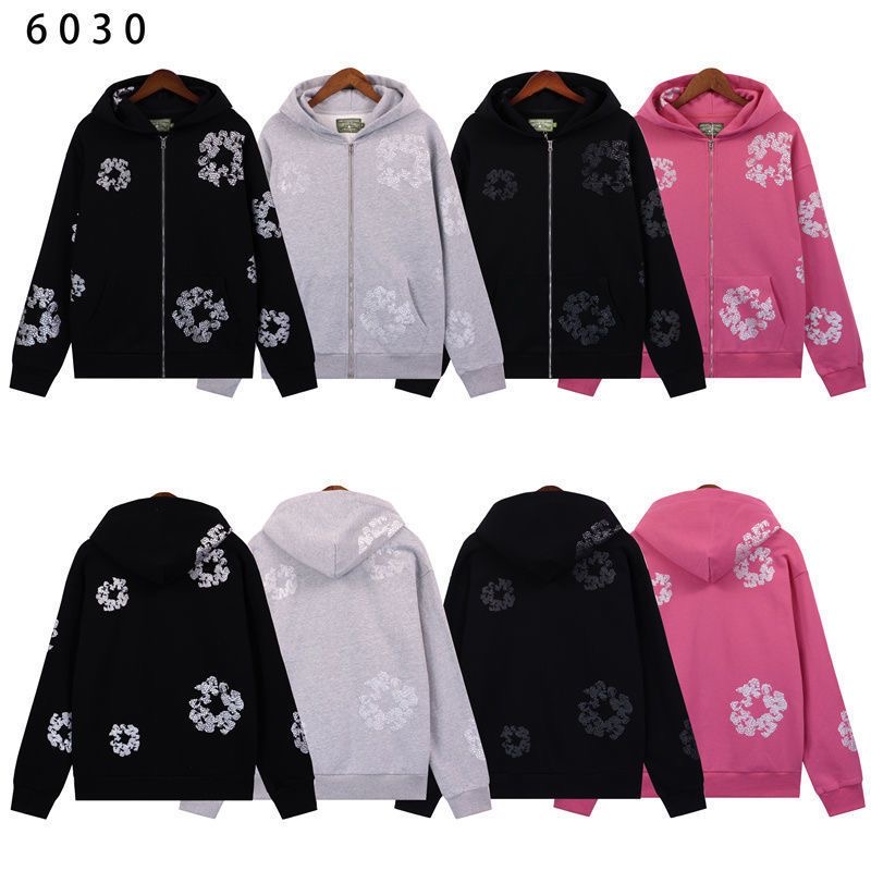 DENIM TEARS mainline cotton flower sparkling silver foam print hooded sweatshirt cardigan jacket for men