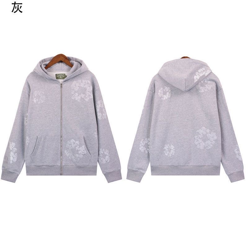 DENIM TEARS mainline cotton flower sparkling silver foam print hooded sweatshirt cardigan jacket for men