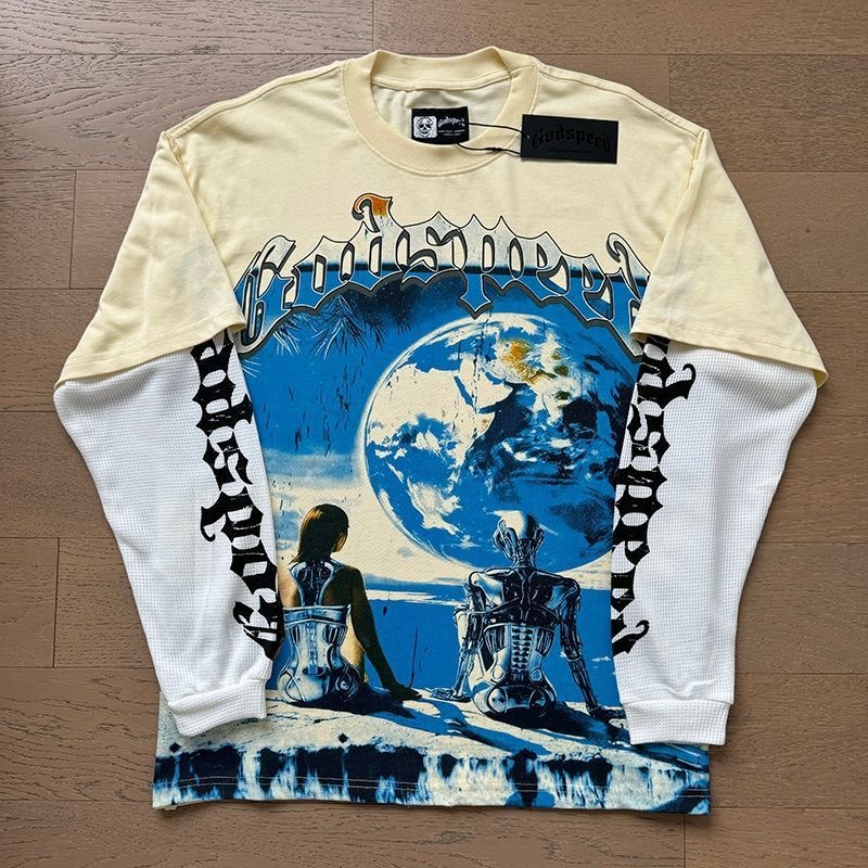 Godspeed Rock Street Fake Two Versatile Long Sleeve Bottom Shirts for Foreign Trade