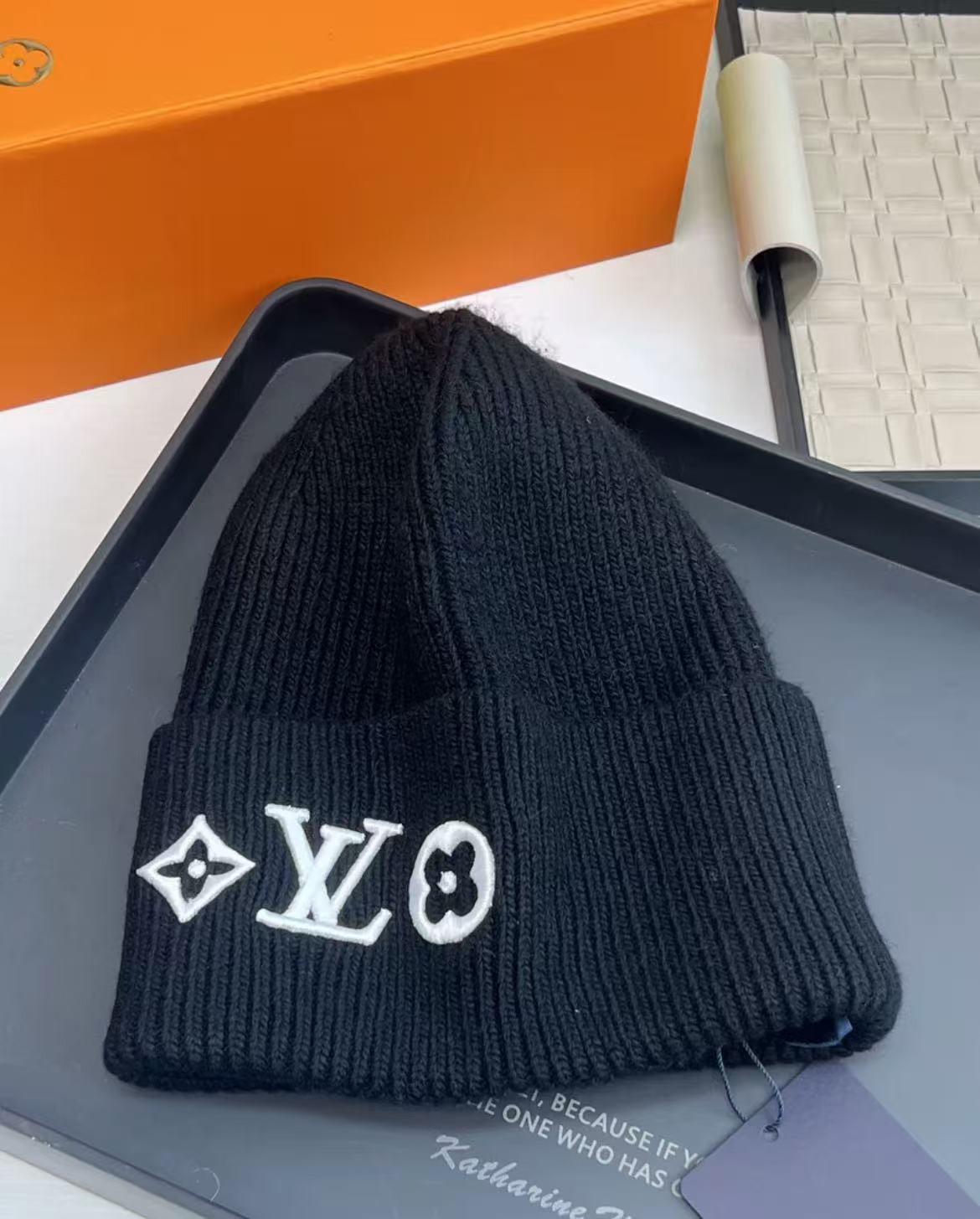 LV White Logo Cold Hat Black
