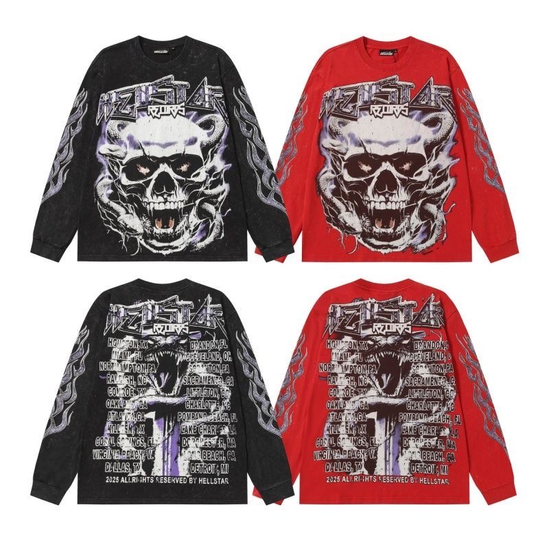 Hellstar Spring and Autumn Retro Skull Long Sleeve T-shirt Base Shirt Foreign Trade