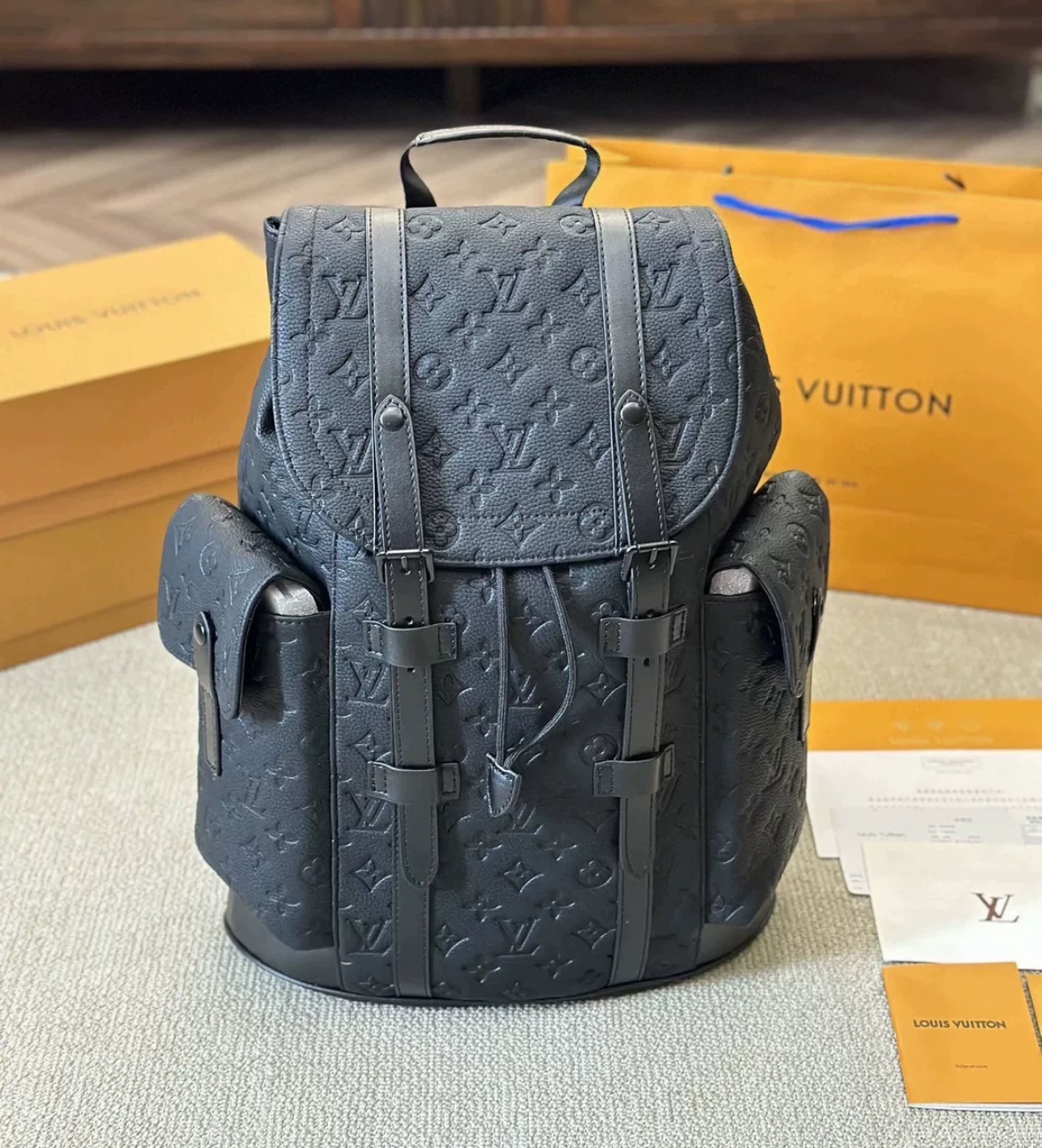 LV Classic Logo Backpack Black