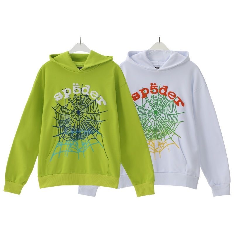 American Sp5der spider web foam letter print European and American hooded sweatshirt