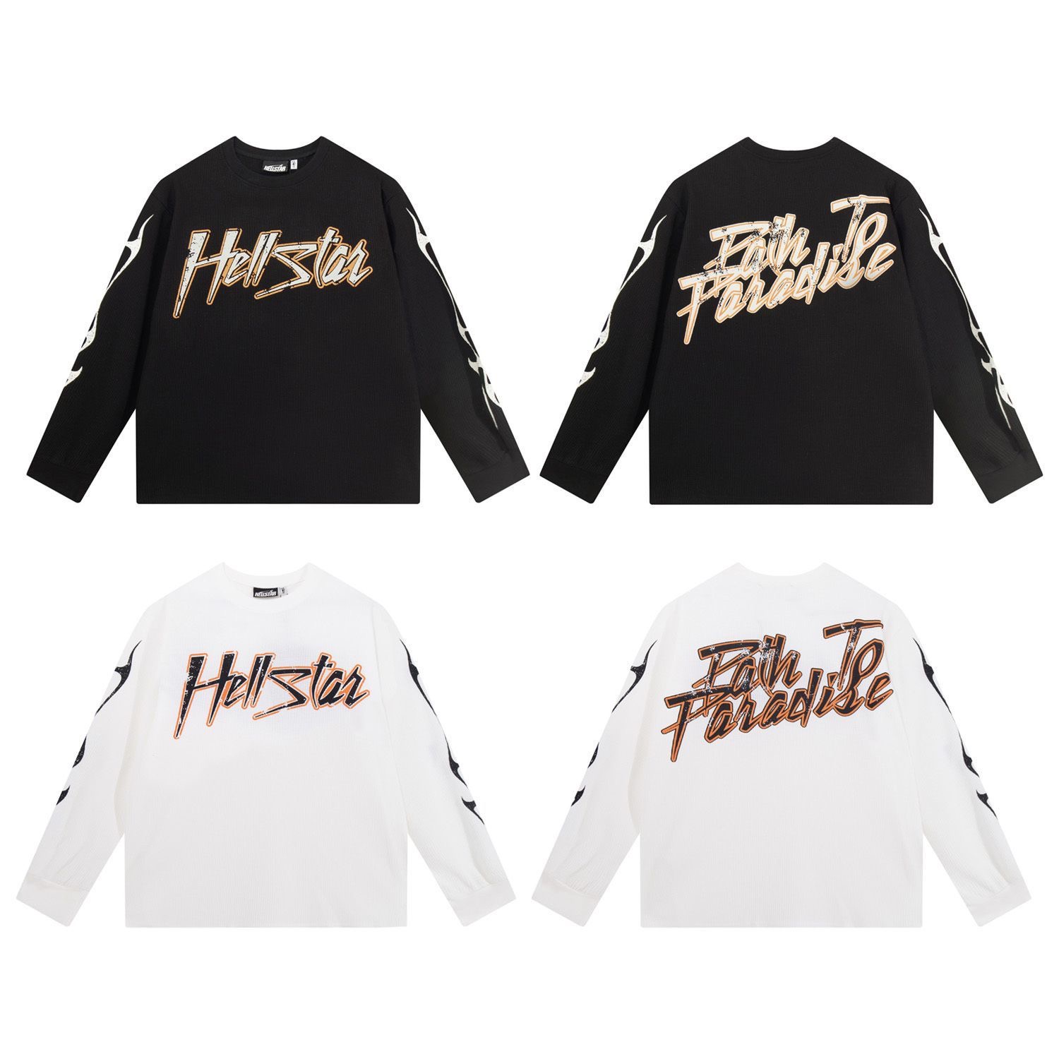 Hellstar waffle long sleeved letter printed foreign trade Hellstar base shirt t-shirt