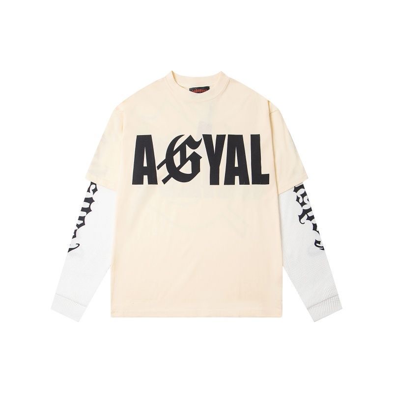 GodSpeed European and American letter printed patchwork couple waffle long sleeved T-shirt