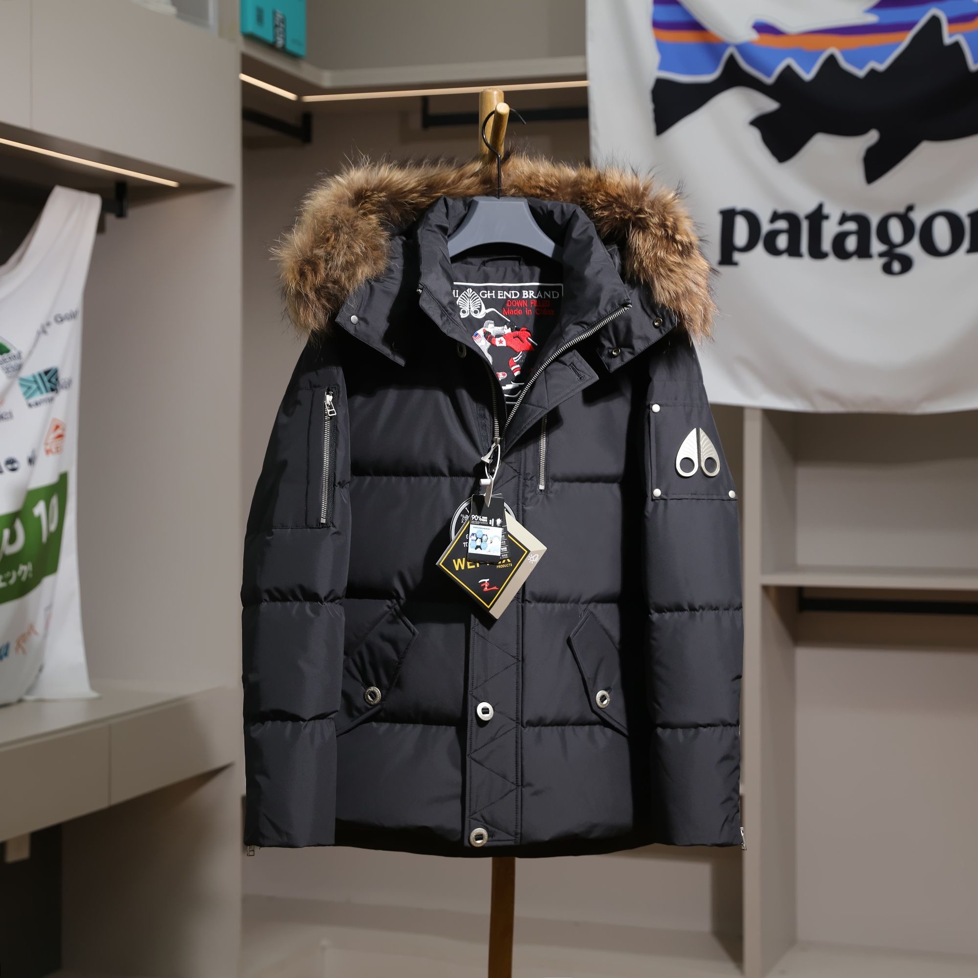 Moose Knuckles real fur collar thickened warm 90 white duck down hooded down jacket