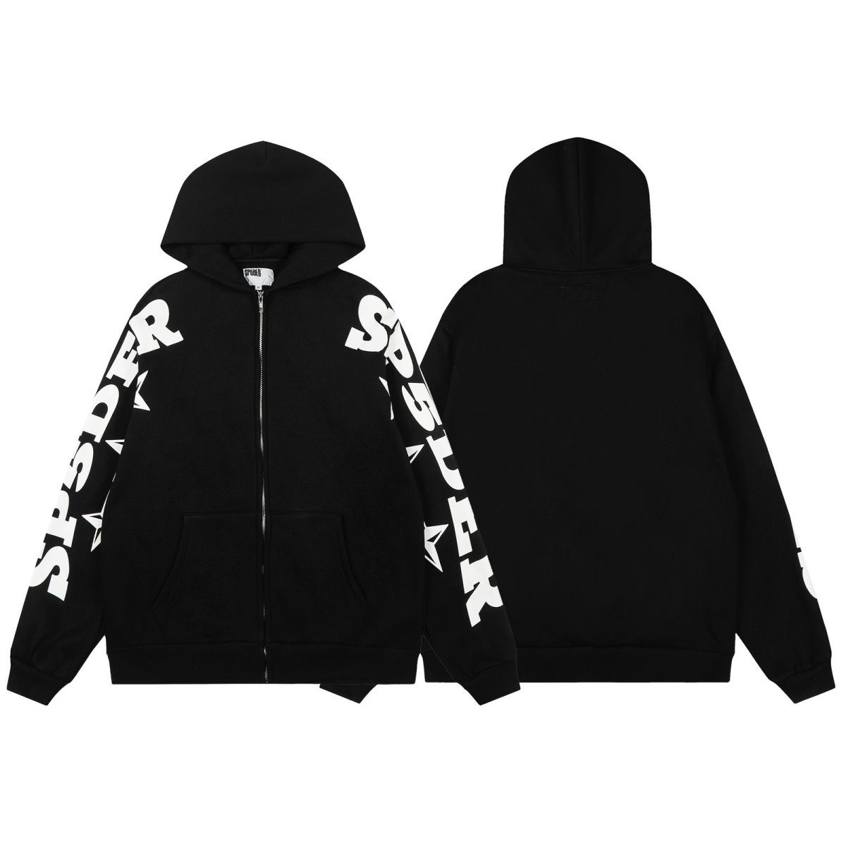 Sp5der spider web velvet zipper jacket hooded sweatshirt straight leg pants set