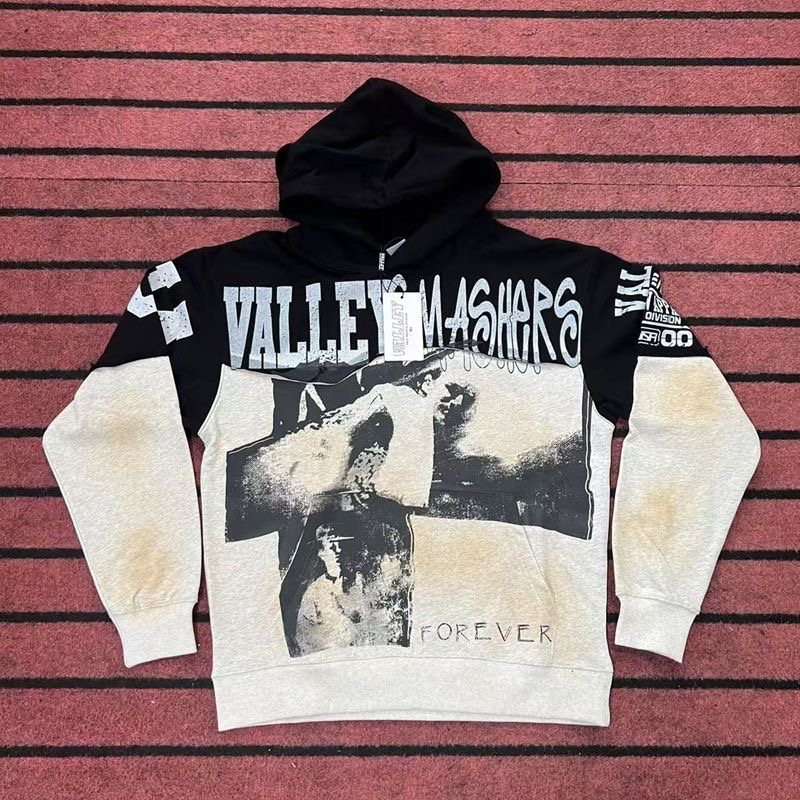 Vale letter print retro washed distressed looped hoodie for early autumn