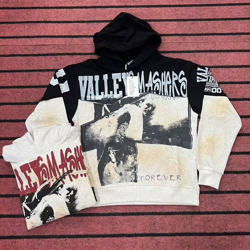 Vale letter print retro washed distressed looped hoodie for early autumn