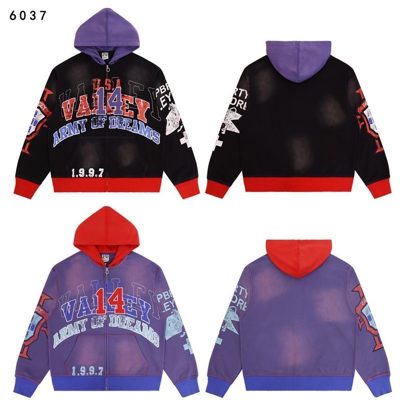 Vale vintage washed vintage letter printed cardigan zipper hoodie hooded jacket