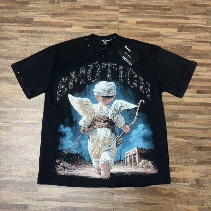 Mixed EMOTION Little Angel Printed Hot Diamond Letter Couple Short sleeved T-shirt