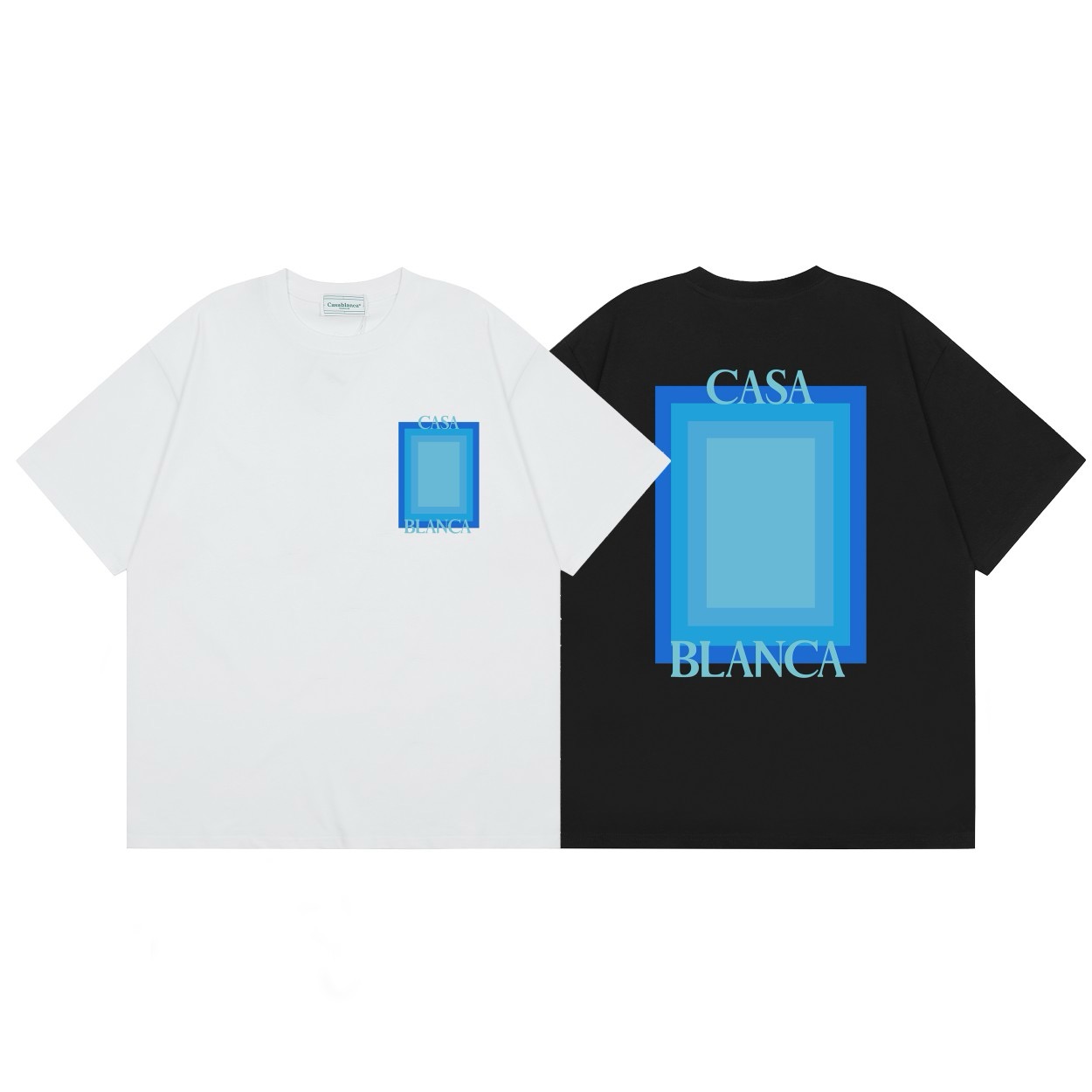 Blue square printed black and white tshirt