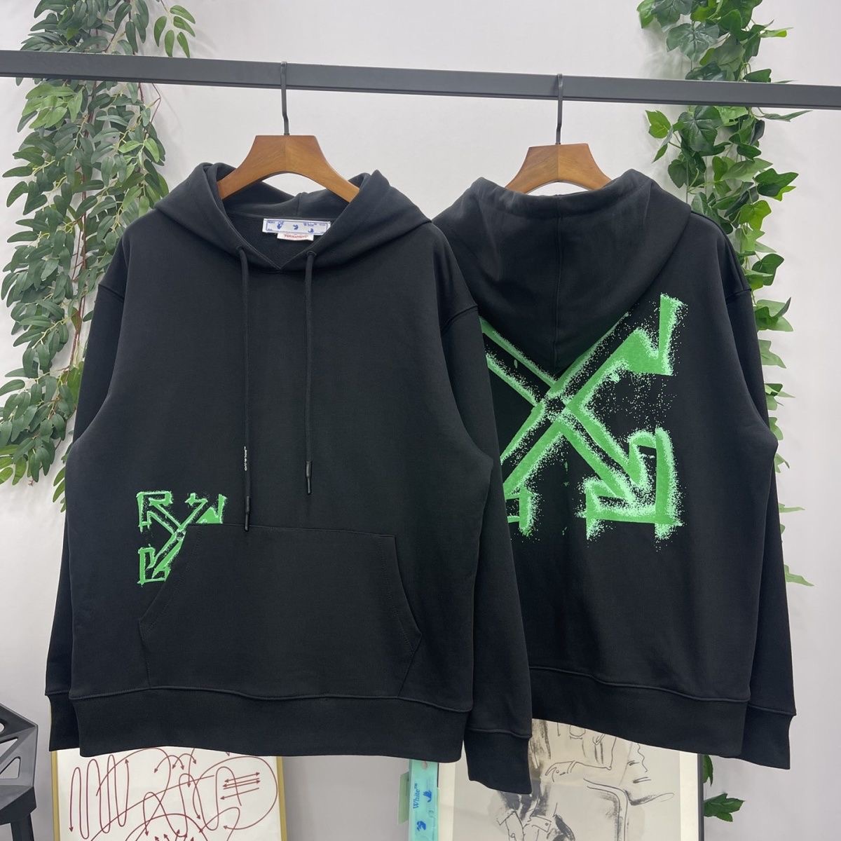 1:1 Version Back Blank Green Arrow Hoodie Black