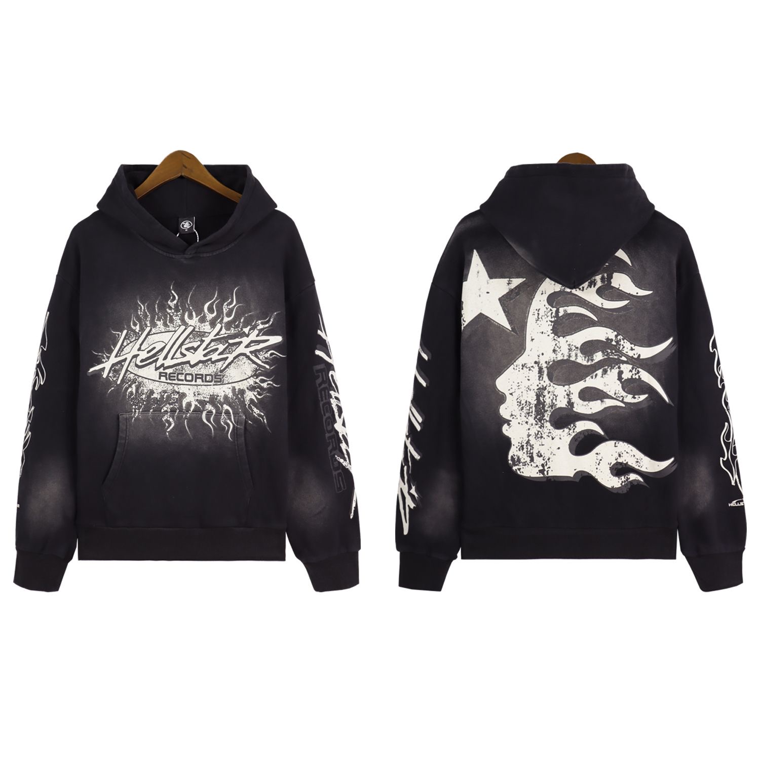 black or red fire shape logo hoodie