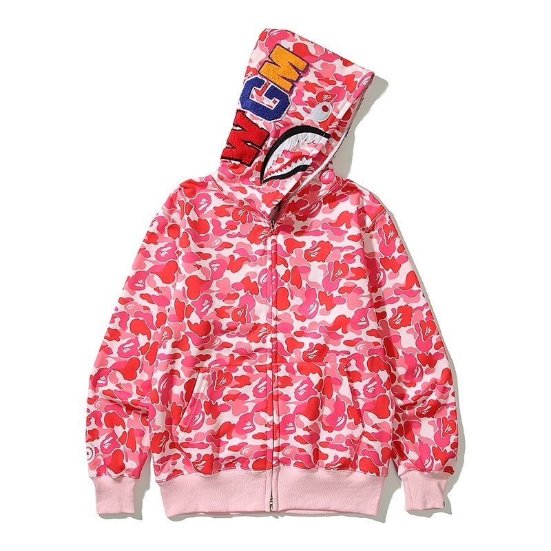 1:1 Single zippper shark face embroidery mini camo hoodie