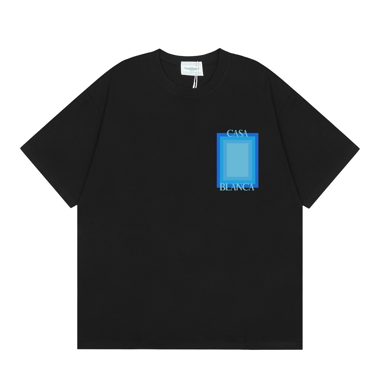 Blue square printed black and white tshirt