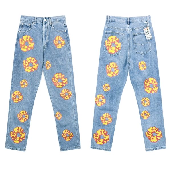 Kapok jeans black and blue color yellow flames logo