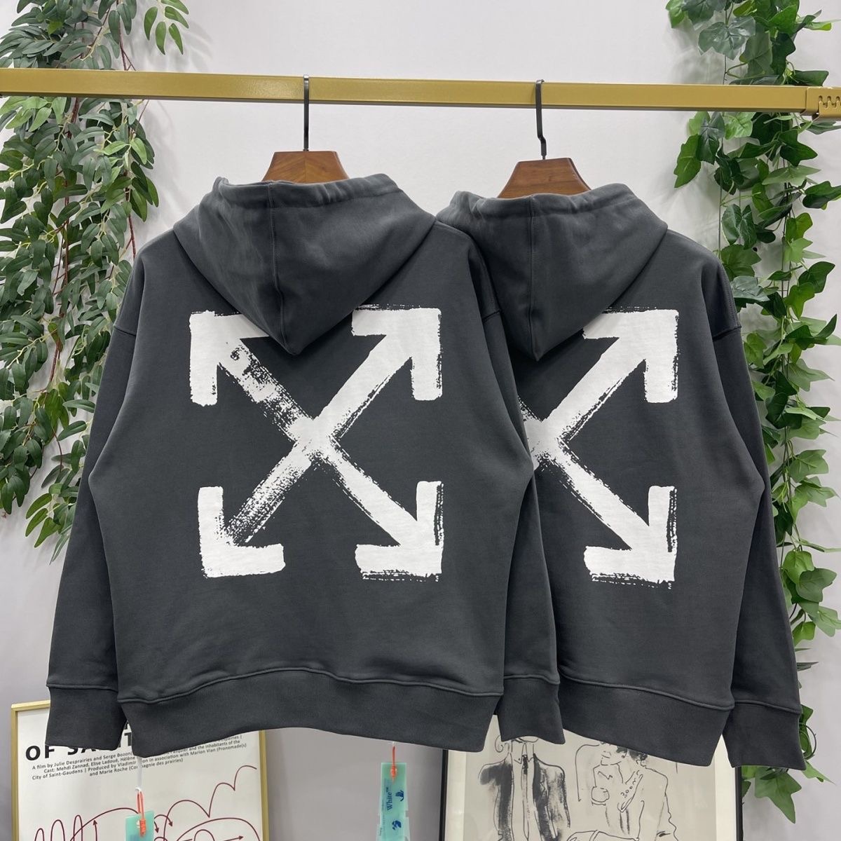 1:1 Version Back Drawing White Arrow Hoodie Dark Grey