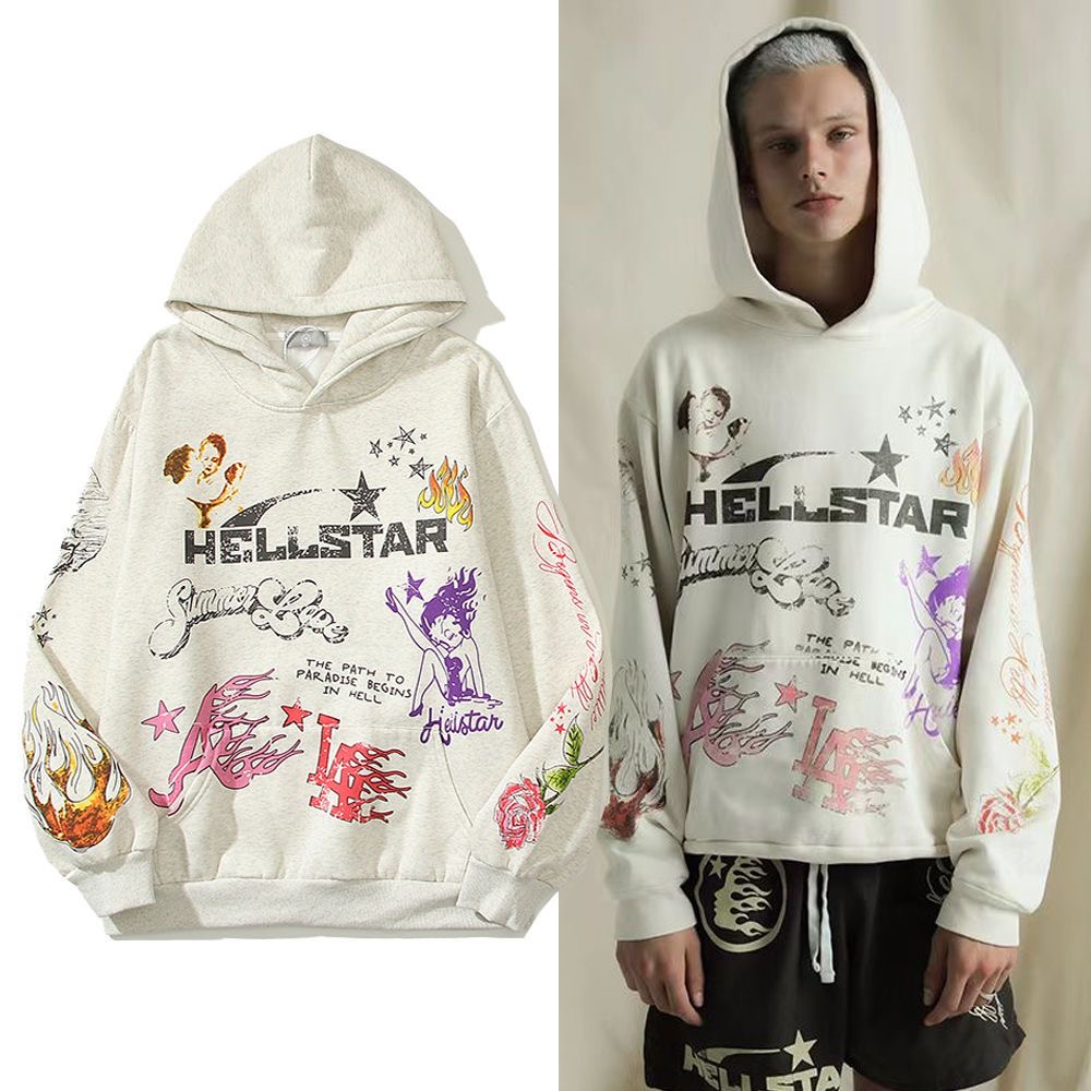 Fashion white with colorful printing hoodie