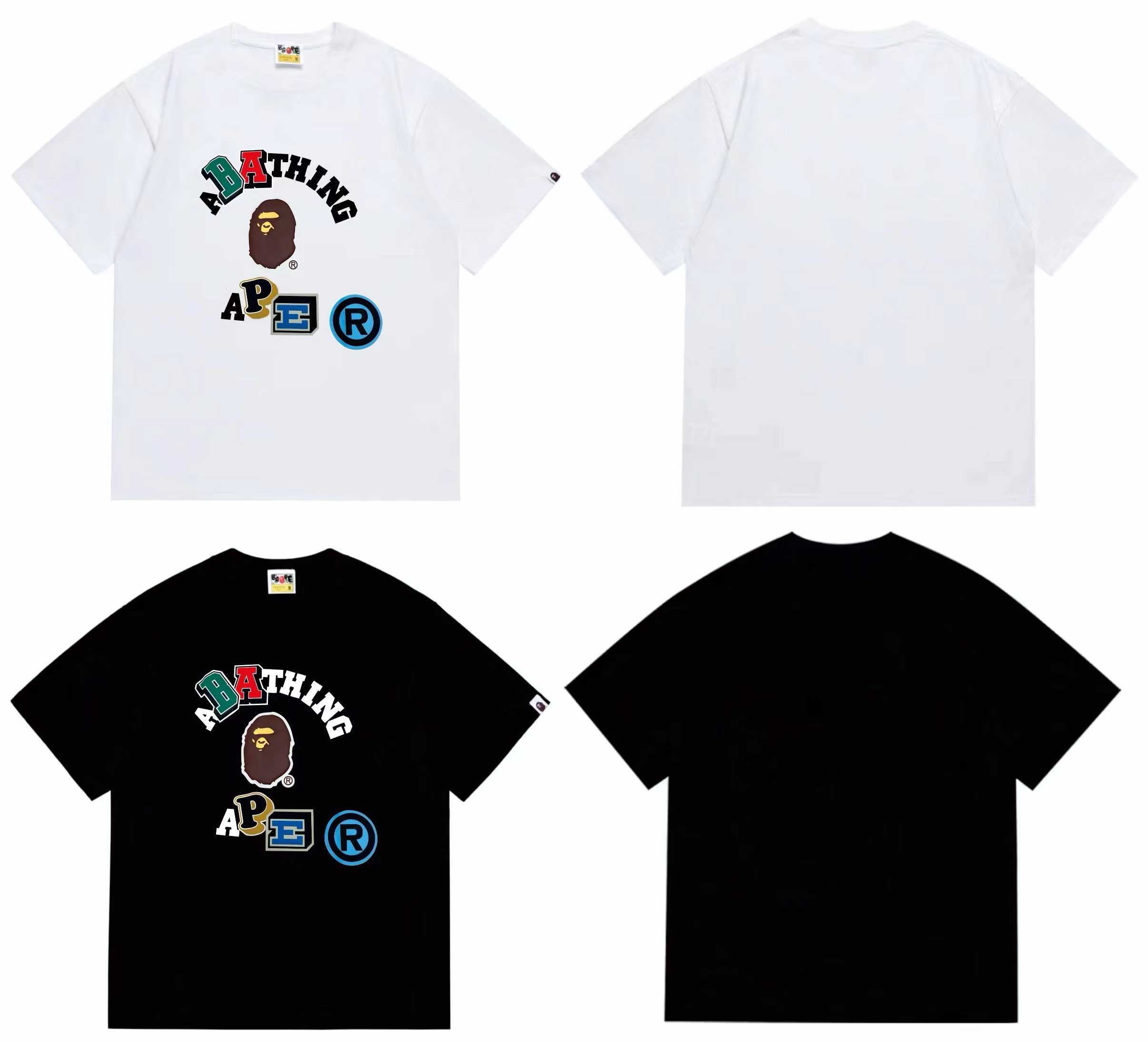 Colorful ape man head letters black and white tshirt